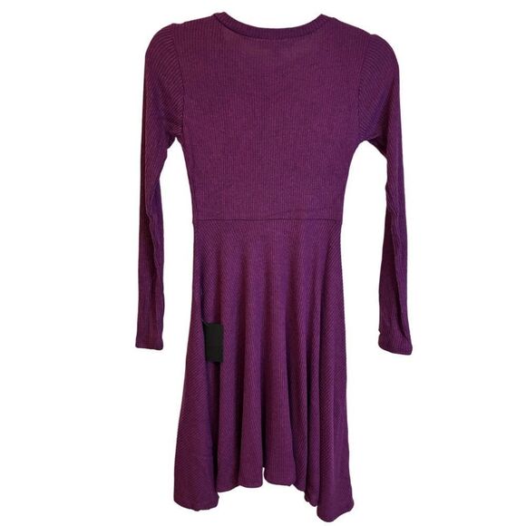 NWT Lulus Fit and Fair Mauve Purple Ribbed Knit Long Sleeve Skater Dress - Picture 4 of 10